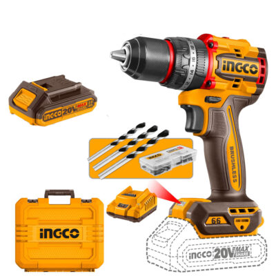 Ingco Cordless 20V Lithium-Ion Impact Drill 66NM Brushless Kit CIDLI20668