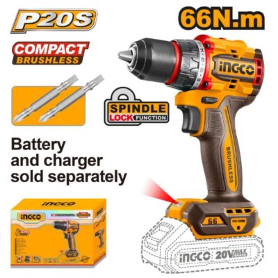 Ingco Cordless 20V Lithium-Ion Drill 66NM Brushless CDLI206681