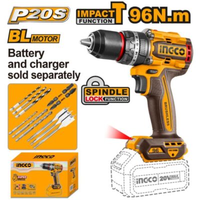 Ingco Cordless 20V Lithium-ion Impact Drill 96NM Brushless CIDLI209681