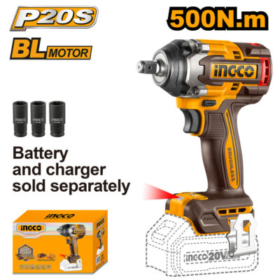 Ingco Cordless 20V Lithium-Ion Impact Wrench 500NM Brushless CIWLI20501