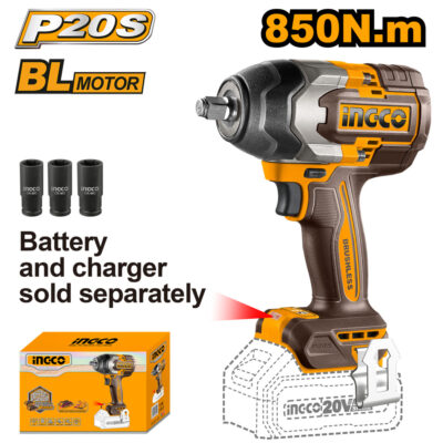 Ingco Cordless 20V Lithium-ion Impact Wrench 850NM Brushless CIWLI20851
