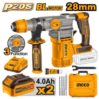 Ingco Cordless 20V Lithium-ion Rotary Hammer Drill Brushless 4.5J Kit CRHLI202882