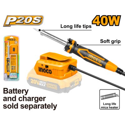 Ingco Cordless 20V Lithium-ion Soldering Iron 40W CSILI2001