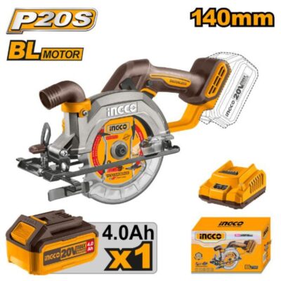 Ingco Cordless 20V Lithium-ion Circular Saw Brushless 140mm Kit CSLI14021