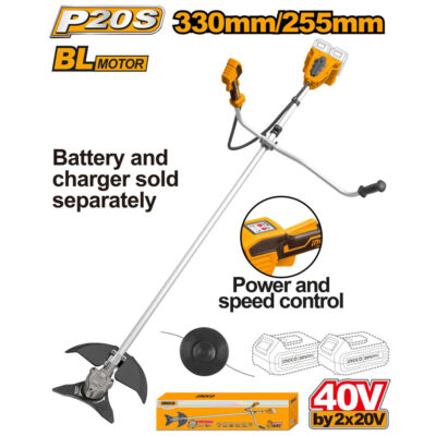 Ingco Cordless 40V Lithium-Ion Garden Brush Cutter and Grass Trimmer Brushless CSTLI20018