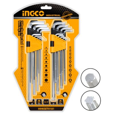 Ingco Allen Key Hex and Torx Extra Long 18 Piece