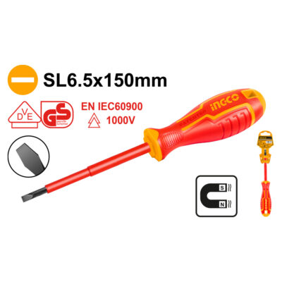 Ingco VDE Screwdriver Insulated Slotted Flat SL6.5 150mm