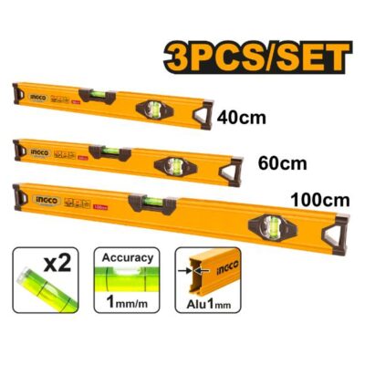 Ingco Levelling Spirit Level Set Aluminium 40-80cm