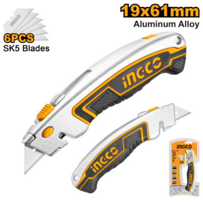 Ingco Knife Utility 61X19mm Sk5 Blade 6 Piece
