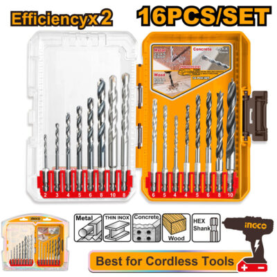 Ingco 16 Pcs Metal - Masonry and Wood Drill Bits Set AKDL11608