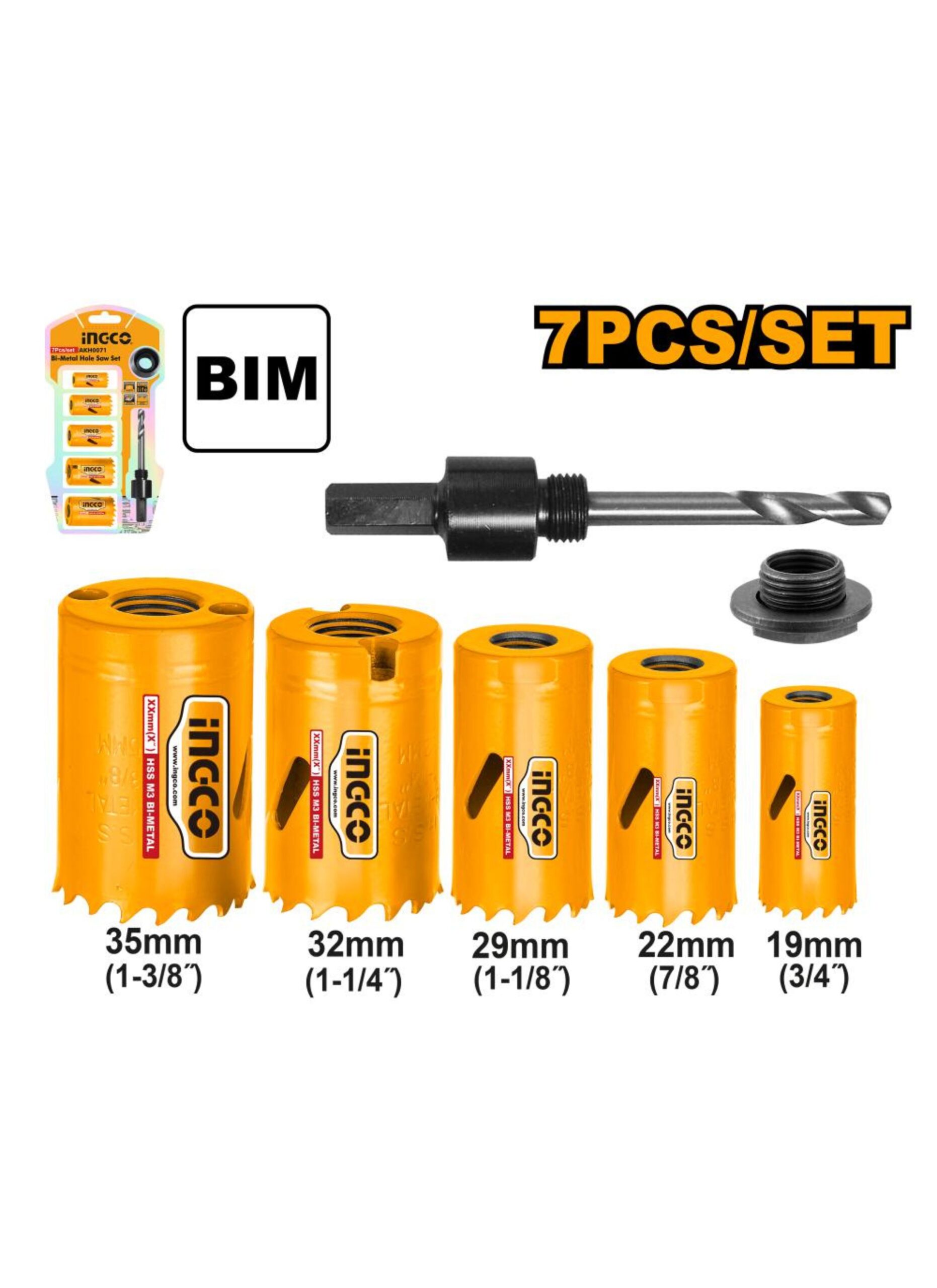 Ingco Hole Saw Bi-Metal 19-35mm Set 7 Pieces AKH0071