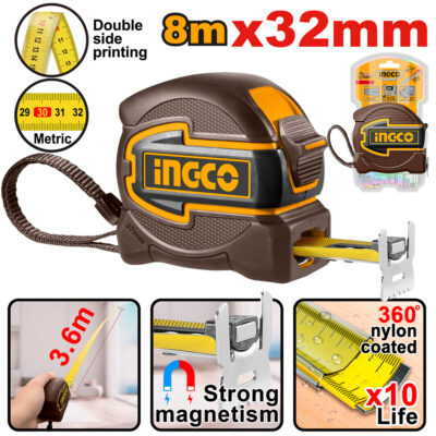 Ingco Tape Measure Rubber Magnetic 8M X 32mm HSMT80832M