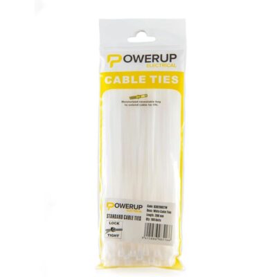 Powerup Electrical Cable Ties, 3.6 mm x 200 mm - White