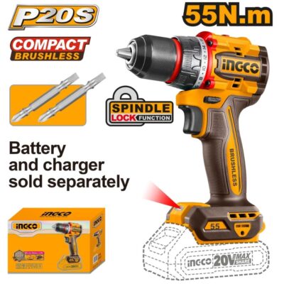 Ingco Cordless 20V Lithium-ion Drill 55NM Brushless CDLI205581