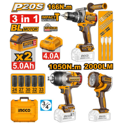 Ingco Cordless 20V 3 in 1 Combo Kit COSLI250882