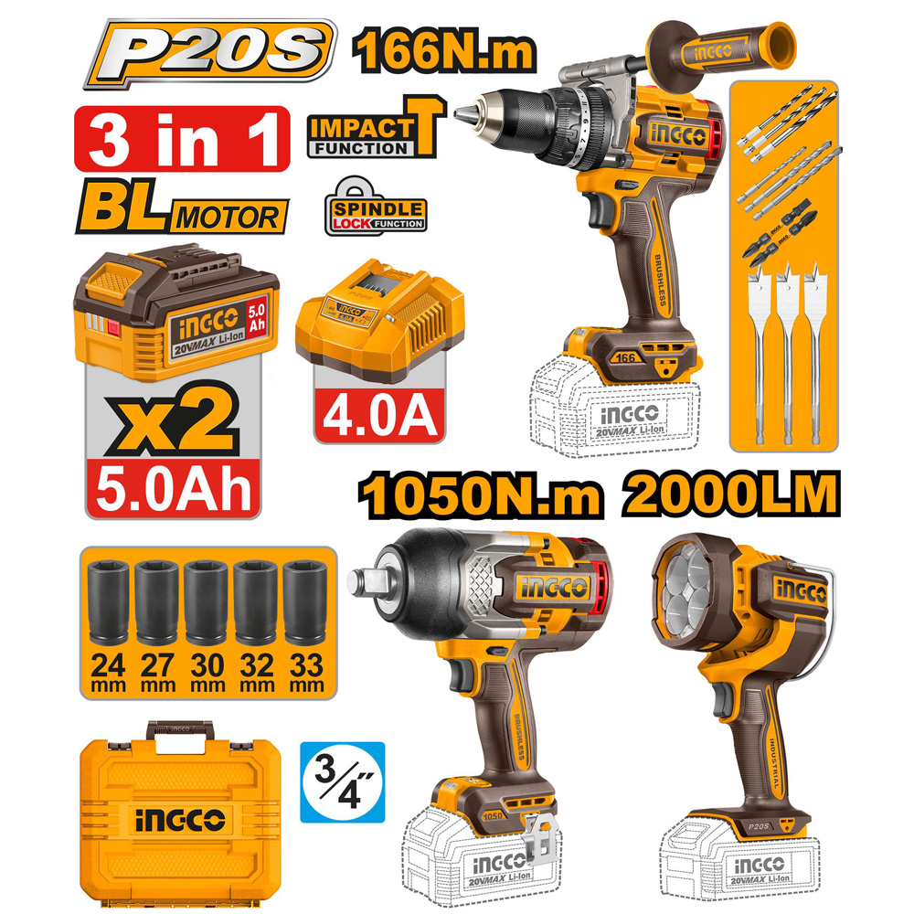 Ingco Cordless 20V 3 in 1 Combo Kit COSLI250882