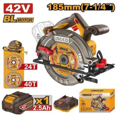 Ingco Cordless 42V Lithium-ion Circular Saw Brushless 185mm Kit CSLI4218511