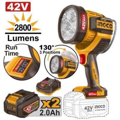 Ingco Cordless 42V Lithium-Ion Work Lamp 2800L Kit CWLI42896