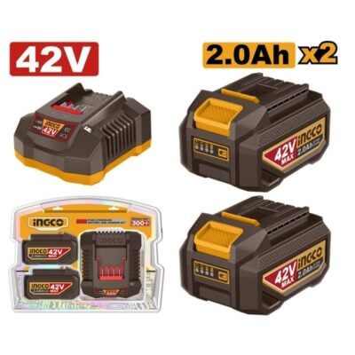 Ingco Cordless 42V Lithium-Ion 2x2.0ah Batteries and Charger Pack FBCPM20221